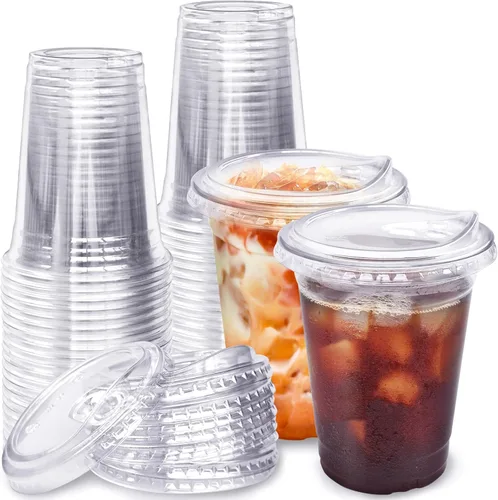 Miniatura 9 de Qinsihwn 100 Piezas Vasos de Plástico Desechables de 8 OZ con Tapas Planas, Vasos Transparentes de Porción con Tapas Planas, Recipientes de Plástico