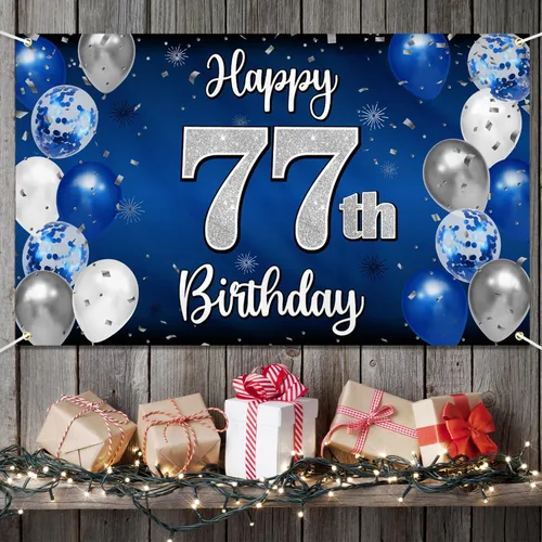 Miniatura 259 de Decoración de feliz cumpleaños 35, globo azul y plateado de 35 años, cartel grande de telón de fondo de cumpleaños, suministros para fiesta de 35th