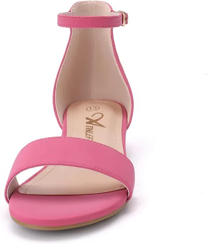 Miniatura 58 de Athlefit Sandalias para niñas, puntera abierta, correa en el tobillo, tacones bajos, zapatos de vestir para niñas pequeñas y grandes