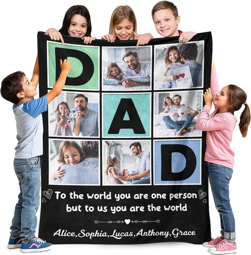 Miniatura 26 de Artsadd Manta personalizada con foto, mantas personalizadas para papá y abuelo, regalos del Día del Padre, manta conmemorativa para la familia