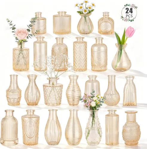 Miniatura 13 de Paquete de 12 jarrones de flores azules BEAHOT para decoración de boda, jarrón de cristal para decoración de mesa, jarrón pequeño para el hogar, día