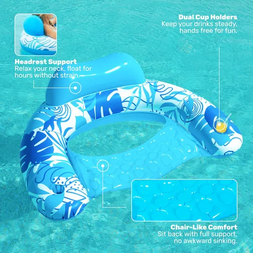 Miniatura 4 de SLOOSH Inflatable Pool Floats Adult,2 Pack Pool Chairs with Cup Holders,X-Large Blow up Floats Chair,Hammock Noodle Mat for Relaxing Summer Water