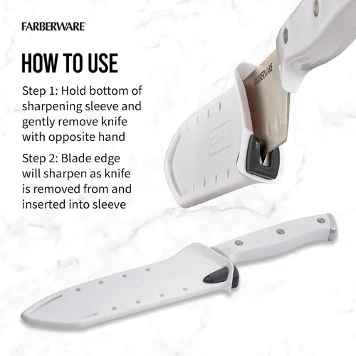 Miniatura 5 de Farberware Edgekeeper Cuchillo Santoku con triple remache con cubierta de hoja autoafilable, cuchillo de cocina de acero inoxidable de alto carbono