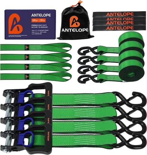 Miniatura 10 de Juego de correas de amarre de trinquete, resistencia a la rotura de 2100 libras, paquete de 4 correas de trinquete resistentes de 1 pulgada x 15
