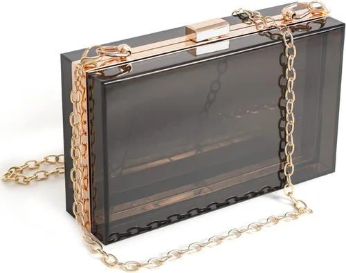 Miniatura 7 de WJCD - Bolso de mano de acrílico transparente para mujer, bolso de hombro con correa de cadena de dorada desmontable Premium Acrylic, Stadium