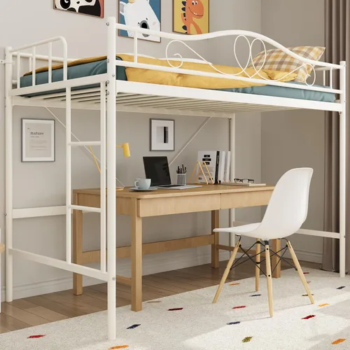 Miniatura 8 de IDEALHOUSE - Litera de camas individuales con escalera y barandilla de seguridad completa, litera de metal resistente de camas individuales