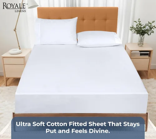 Miniatura 5 de Royale Linens Sábanas ajustadas 100% de algodón orgánico - Tejido percal - Sábanas de abajo súper suaves con bolsillo profundo - Sábana elástica