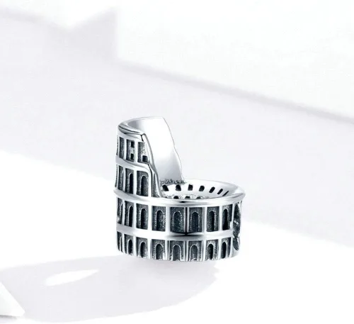 Miniatura 3 de Abalorio de plata de ley 925 con diseño de coliseo romano Taj Mahal, para pulsera Pandora