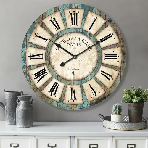 Miniatura 9 de Reloj de pared rústico grande, silencioso, funciona con pilas, para sala de estar, estilo vintage, de 24 pulgadas, sin tictac, para cocina