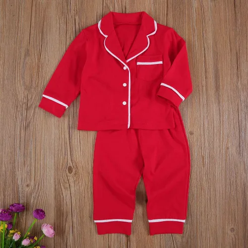 Miniatura 2 de Conjunto de pijama de manga larga con botones para niña pequeña, conjunto de ropa de dormir