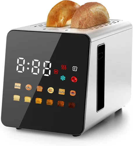 WUNLY Tostadora de 2 Rebanadas, Panel de Control Dual Independiente con Pantalla Táctil, 5 Funciones Básicas y Cuenta Regresiva Digital, 6 Ajustes
