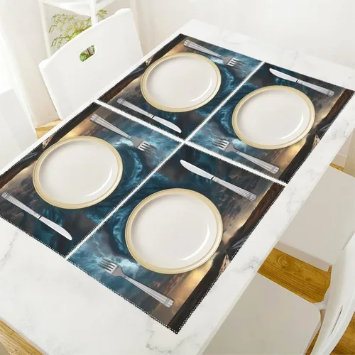 Miniatura 5 de Tornado Natural Disaster Placemats Set of 6 Resistant Table Mats Washable Place Mats for Dinner Party Table Decoration