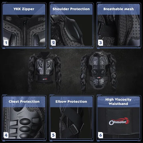 Miniatura 4 de OHMOTOR - Chaqueta protectora para cuerpo de motocicleta, para hombres, equipo de protección para motocross, protector de pecho y columna para ATV