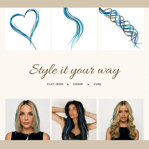 Miniatura 5 de 21 extensiones de cabello de color azul, kit de gallo de 9 a 14 pulgadas de largo, con 20 cuentas de microenlace, plumas 100% reales, estilo bohemio