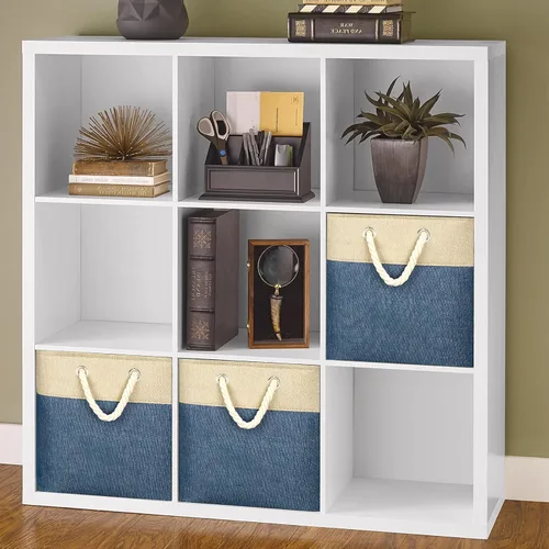 Miniatura 7 de Cubos de almacenamiento de tela de lino beige y azul marino de 13 x 13 x 12.5 pulgadas, paquete de 2 cubos de almacenamiento de 13 x 13 pulgadas