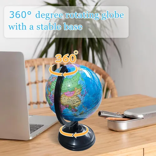 Miniatura 5 de Globo Geográfico Mundial de 6 Pulgadas, Globos Educativos para Niños con Soporte, Globos Decorativos Rotatorios del Mapa Mundial, Globo Político