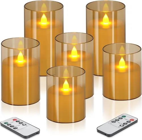 Miniatura 15 de Wemarry - Juego de 3 velas LED sin llama con control remoto, funcionamiento a pilas, pilares acrílicos grises de 4, 5 y 6 pulgadas de alto x 3