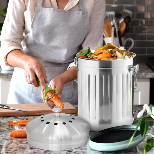 Miniatura 7 de ENLOY Cubo de abono para encimera de cocina, cubo de abono interior de acero inoxidable de 1.3 galones para encimera de cocina, cubo de compost