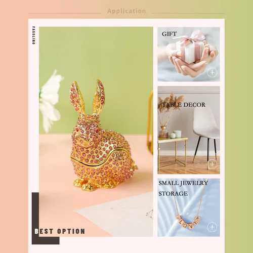 Miniatura 4 de Bonita caja de joyería de conejo con bisagras de animales de Pascua, regalo para decoración del hogar