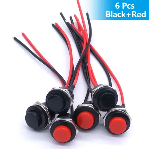 Miniatura 5 de Twidec/6 piezas de interruptores de botón momentáneo SPST AC250V/3A AC125V/6A mini apagado(encendido) en negro + rojo con cables presoldados Negro