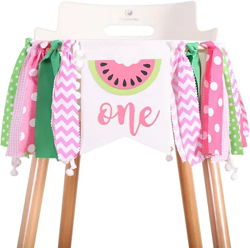 Miniatura 6 de WAWUO Cartel de cumpleaños de sandía, rosa, patrón de sandía, montaje en silla alta, perfecto para accesorios de cabina de fotos y fiestas