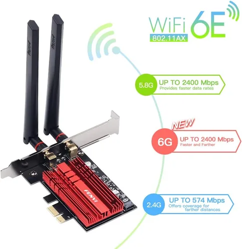 Miniatura 3 de WiFi 6E AX210 PCI-E Tarjeta de red WiFi BT5.3 160MHz Tri-Band expande WiFi a 6GHz/5GHz/2.4GHz 5400Mbps Gigabit AX210ngw PC de escritorio PCIe