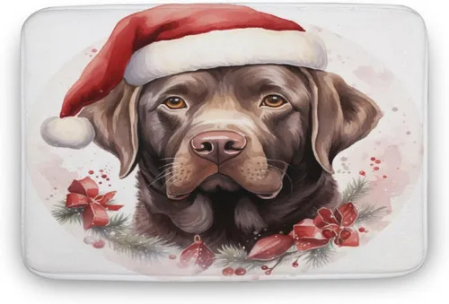 Miniatura 23 de Tapete de baño con diseño de Papá Noel para perro, diseño de acuarela, color chocolate, tapete de espuma antideslizante, tapete de felpa