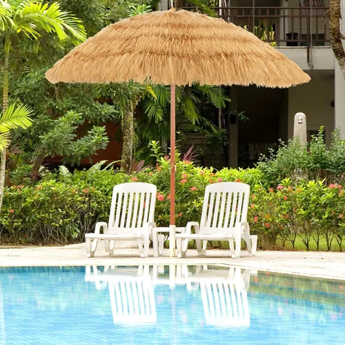 Tangkula Sombrilla Tiki de patio de 6.5 pies, sombrilla de césped de polietileno de estilo hawaiano para exteriores con ajuste de inclinación, 8