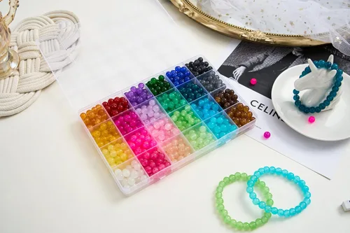 Miniatura 4 de Paquete de 2: más de 1300 cuentas redondas de vidrio para la fabricación de joyas, cuentas de cristal de 48 colores de 0.315 pulgadas para pulseras