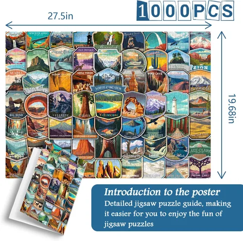 Miniatura 4 de PICKFORU Rompecabezas de Parques Nacionales para Adultos de 1000 Piezas y Más, Rompecabezas con Calcomanías de Parques Nacionales Colecciona