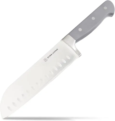 Miniatura 16 de DURA LIVING Cuchillo Santoku de 7 pulgadas, hoja de acero inoxidable de alto carbono afilada, mango remachado ergonómico forjado, cuchillo de chef