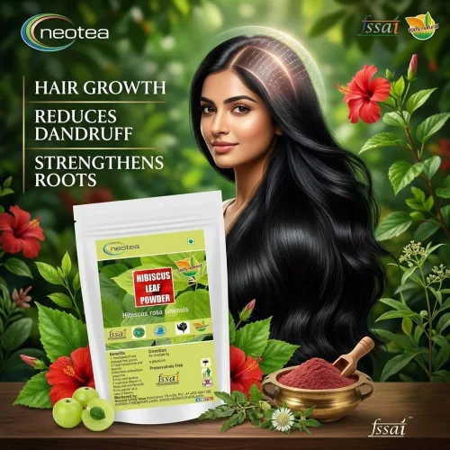 Miniatura 2 de Neotea Polvo de hoja de hibisco Sembaruthi Ilai Tratamiento natural de caída del cabello, promueve el crecimiento del cabello, lavado de cabello