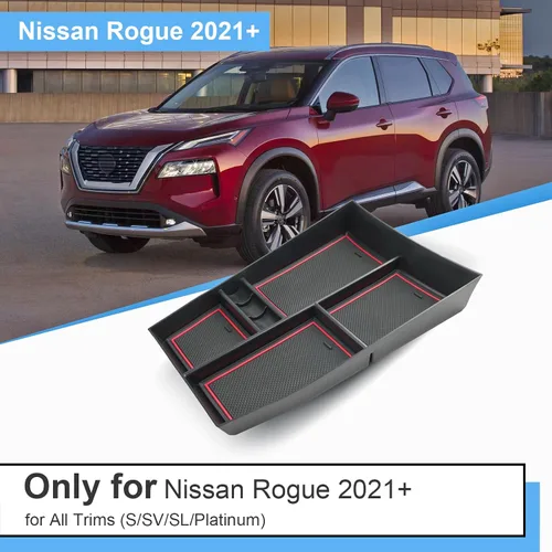Miniatura 2 de Organizador de reposabrazos 2021-2024 2025 para Nissan Rogue (S/SV/SL/Platinum/Rock Creek), organizador de consola central de plástico ABS y goma
