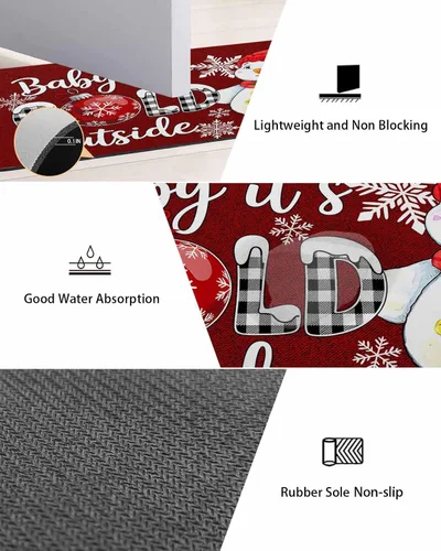 Miniatura 3 de Tapete de baño de muñeco de nieve rojo para bañera, antideslizante, de secado rápido y absorbente, tierra de diatomeas, fregadero, dormitorio