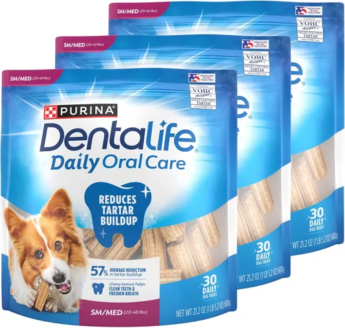 Purina DentaLife - Masticables dentales diarios para perros de razas pequeñas y medianas, 90 unidades