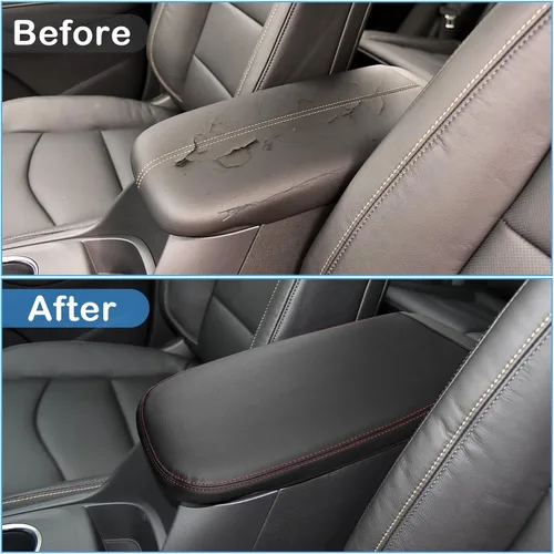 Miniatura 7 de QianBao Compatible con Chevrolet Equinox 2018-2023 /GMC Terrain 2017-2023, caja de reposabrazos de cuero, funda de consola central, línea roja