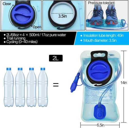 Miniatura 3 de Mdvora - Bolsa de hidratación de 1.5L/2L/2.5L/3L, bolsa de almacenamiento de agua con gran abertura, para ciclismo, senderismo, acampada