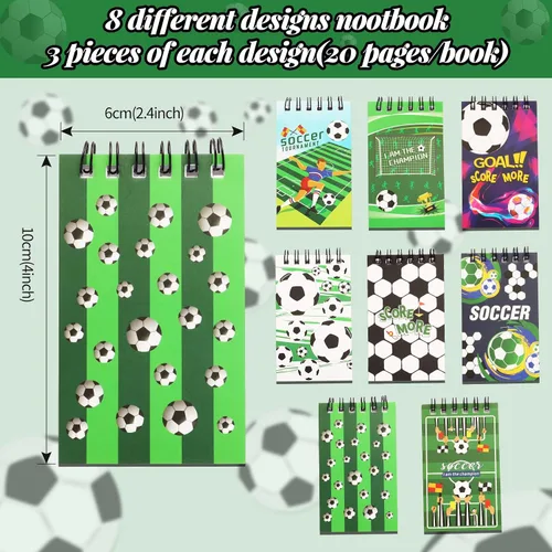 Miniatura 3 de Kolewo4ever Juego de regalos de fiesta de fútbol de 172 piezas con 24 bolígrafos, 24 pulseras, 24 mini bloc de notas, 100 calcomanías de fútbol