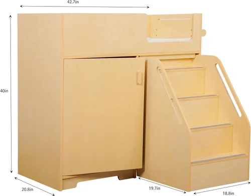 Miniatura 2 de ZETY BABY Cómoda portátil con escaleras sobre ruedas, estación de pañales de madera con 2 estantes de almacenamiento, rodillo de papel