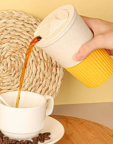 Miniatura 56 de Taza de café sellada con paja de trigo, taza de plástico portátil creativa, taza de alimentos de alto valor que acompaña a beber 16.9 fl oz/17 oz