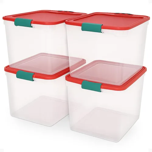 Miniatura 13 de HOMZ Paquete de 5 cubos organizadores de almacenamiento de plástico transparente, 7.5 cuartos de galón, pestillo azul, contenedores organizadores