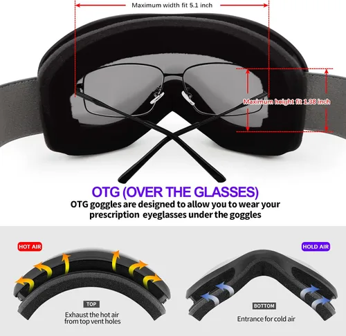 Miniatura 5 de Supertrip Gafas de esquí de nieve antivaho 100% protección UV gafas de esquí snowboard Marco negro/lente gris (Vlt 10%)