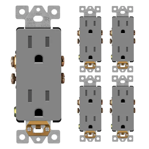 Miniatura 12 de LIDER LR15-TR-GD5P - Receptáculo decorativo mate c/tapa frontal intercambiable, tomacorriente a prueba de manipulaciones/niños, autoconexión a Dorado