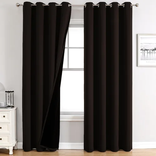 Miniatura 48 de ChrisDowa - Cortinas 100% opacas, para dormitorio, con forro negro, 2 capas gruesas, aislamiento térmico y ojales, 63 pulgadas de largo, juego de 2
