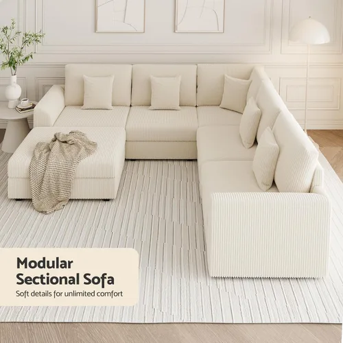 Miniatura 6 de Sofá seccional modular de 146", en forma de U de gran tamaño, sofá cama convertible, asiento profundo cómodo sofá nube con otomana y 5 almohadas