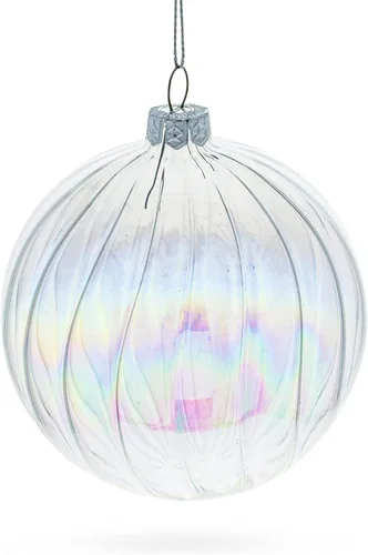 Miniatura 2 de Juego de 3 bolas de cristal transparente iridiscente adornos de Navidad de 3.6 pulgadas