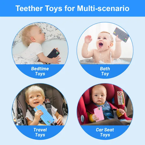 Miniatura 3 de Juguetes de dentición con teclado para bebés de 0-3, 0-6, 6-12 meses Juguetes mordedores de teclado de silicona suave Juguetes para ansiedad Azul