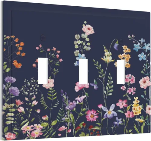 Miniatura 126 de Placa Cubierta de Interruptor de Luz de Palanca Individual con Diseño de Flor Botánica en Tablero de Madera Rústico Estilo Granja - Placa de Pared