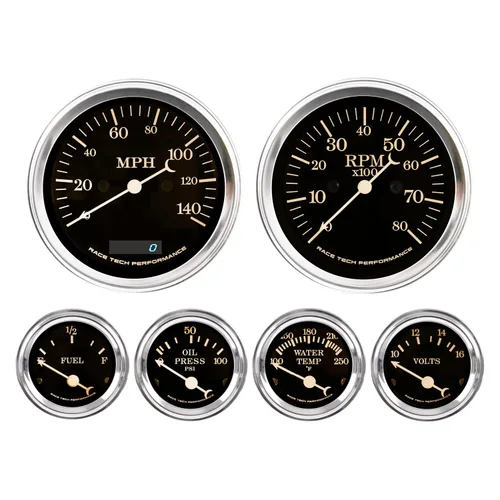 Miniatura 9 de RACETECH Clásico Juego de 6 Calibradores - 85mm 3-3/8" Velocímetro GPS Tachómetro Eléctrico - 52mm 2-1/16" Voltaje Nivel de Combustible Temperatura