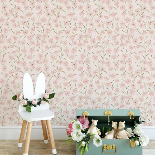 JiffDiff Papel tapiz floral para despegar y pegar, papel de pared de margaritas rosas, flores de verano, habitación de guardería, papel de contacto